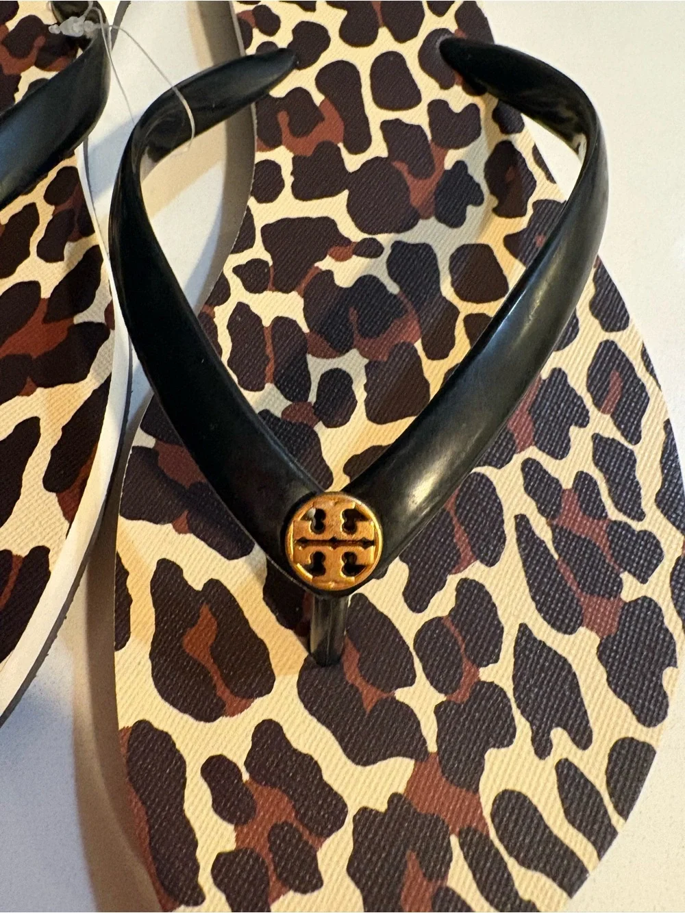 Tory Burch Leopard-Print Flip Flops with Black Straps